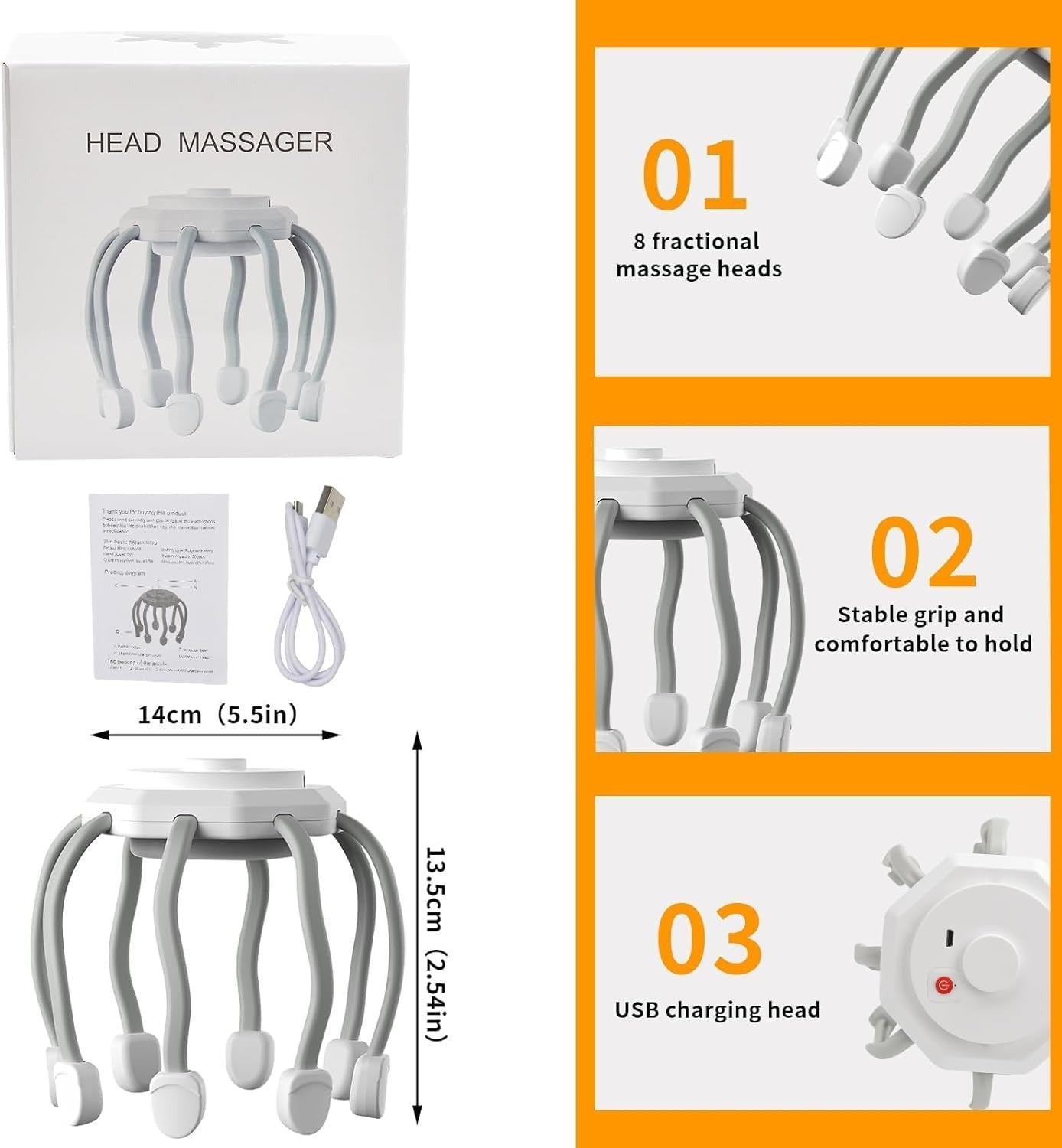 Hair Scalp Massager with 8 Vibrating Contacts – Stress Relief & Relaxation