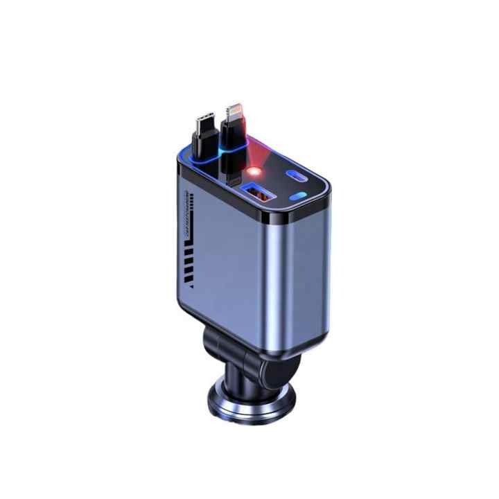 Retractable Car Charger – 66W Fast Charging with Dual Built-in Cables