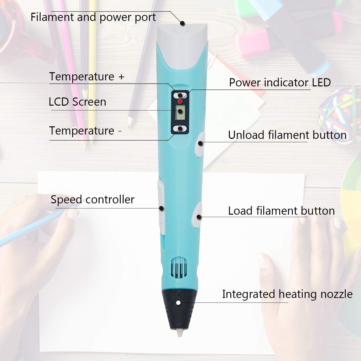 3D Printing Doodler Pen – Safe for Kids – Adjustable Speed & Temp