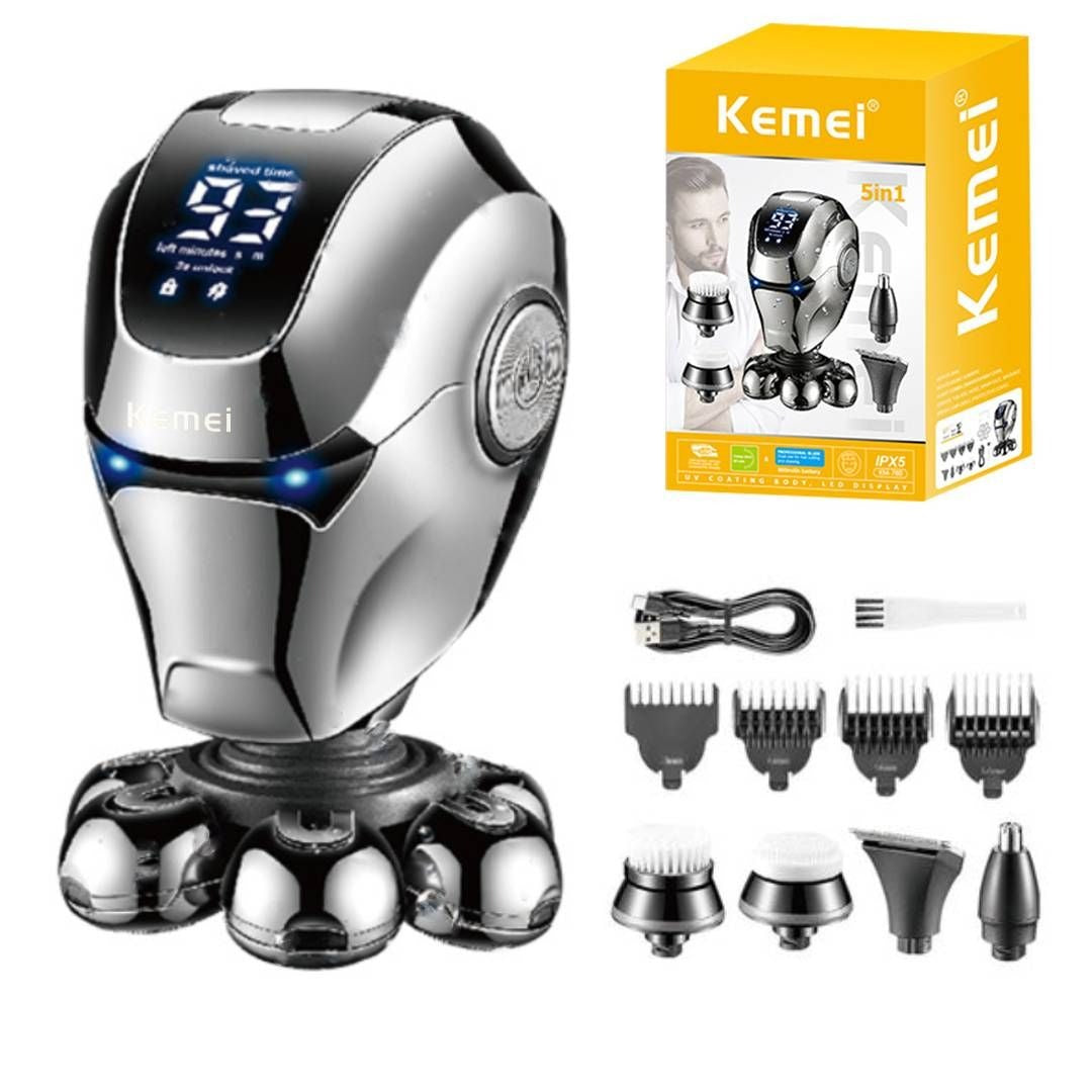 5-in-1 Electric Razor for Men – Bald Head Shaver, Waterproof & Rechargeable