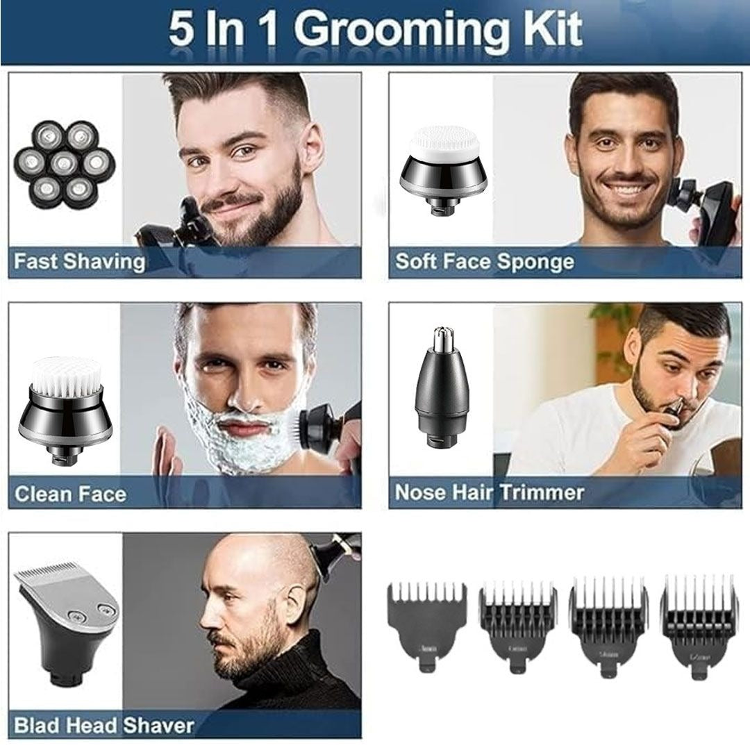 5-in-1 Electric Razor for Men – Bald Head Shaver, Waterproof & Rechargeable