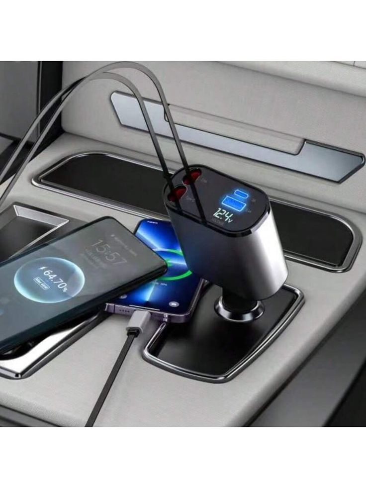 Retractable Car Charger – 66W Fast Charging with Dual Built-in Cables