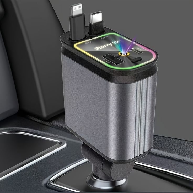 Retractable Car Charger – 66W Fast Charging with Dual Built-in Cables
