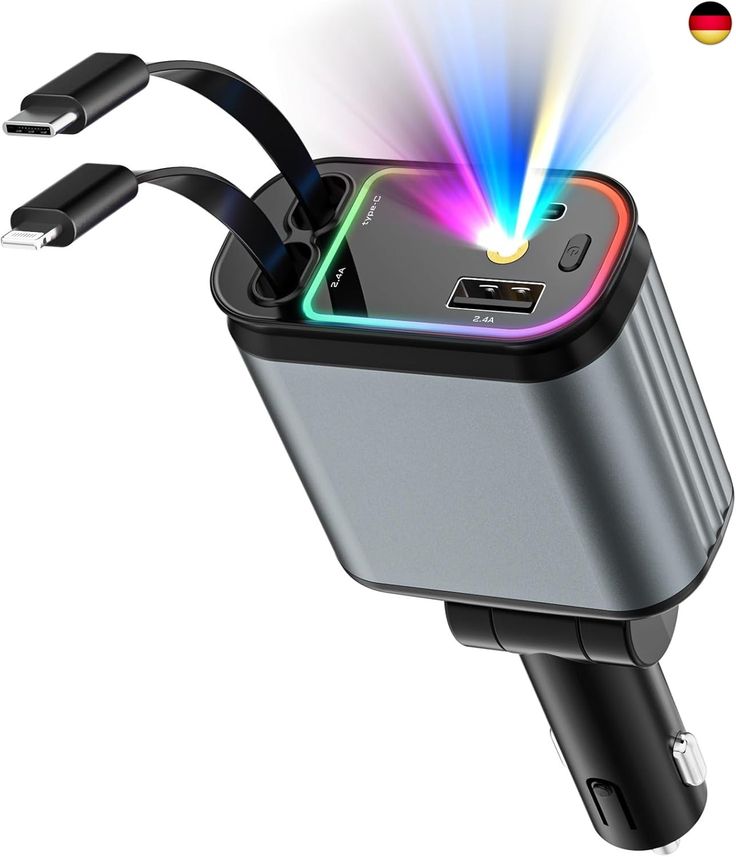 Retractable Car Charger – 66W Fast Charging with Dual Built-in Cables