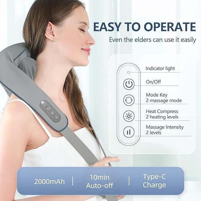 Professional Wireless Neck Shoulder Back Massager – Deep Tissue & Heat